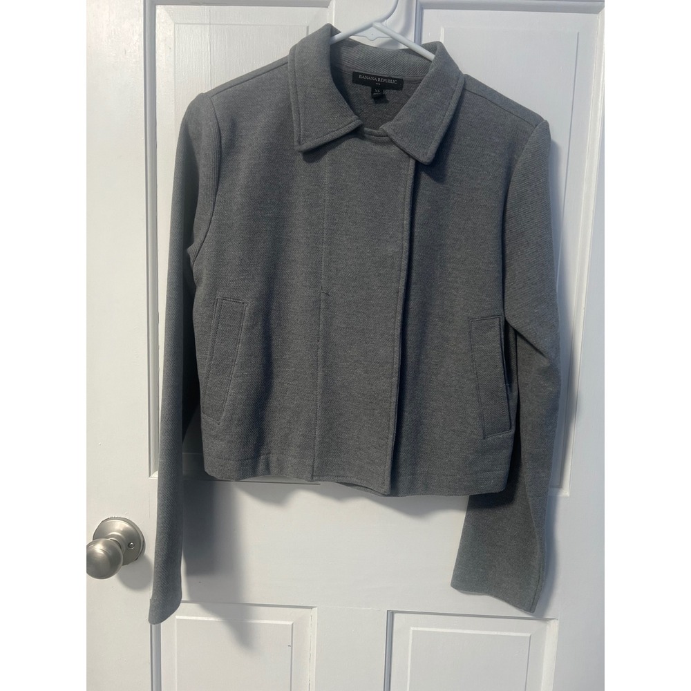 Banana Republic Womens Gray Textured Knit Cropped Snap Front Moto Jacket XS - Picture 3 of 7